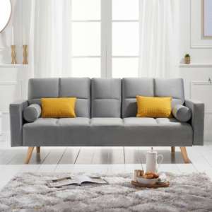 Etica Velvet 3 Seater Fold Down Sofa Bed In Grey