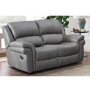 Etobi Leather Air Fabric Recliner 2 Seater Sofa In Pewter