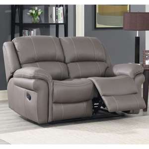 Etobi Leather Air Fabric Recliner 2 Seater Sofa In Storm Grey