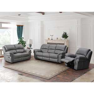 Etobi Fabric Recliner 3 Seater Sofa And 2 Armchairs In Pewter