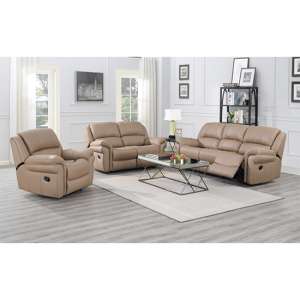 Etobi Fabric Recliner 3 Seater Sofa And 2 Armchairs In Sand