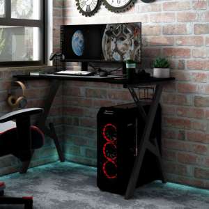 Eufaula Wooden Gaming Desk In Black With Y-Shape Legs