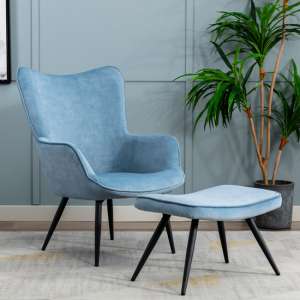 Eureka Plush Velvet Accent Chair With Foot Stool In Blue