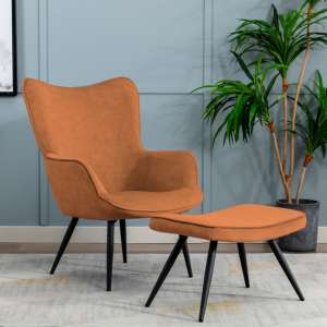 Eureka Plush Velvet Accent Chair With Foot Stool In Rust