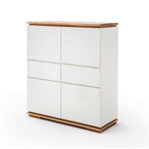 Everly Highboard In Matt White Lacquered And Oak With 4 Doors