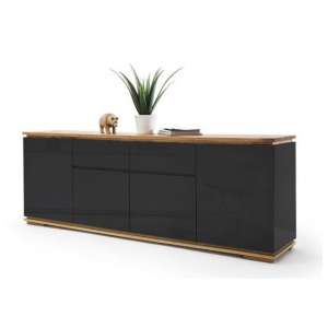 Everly Large Sideboard In Black High Gloss Lacquered And Oak