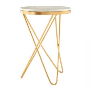 Evolution Marble Top Side Table In White With Iron Legs