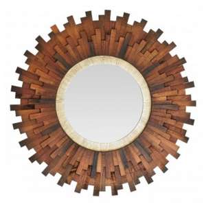 Exotic Sunburst Design Wall Bedroom Mirror In Natural Dark Frame