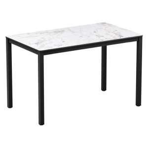 Extro Rectangular Wooden Dining Table In Carrara Marble Effect