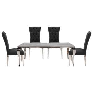 Fabien Medium Glass Dining Table With 4 Pembroke Charcoal Chairs