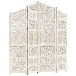 Fabre Mango Wood 4 Panels 160cm x 165cm Room Divider In White