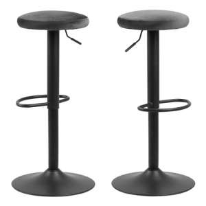 Fairlee Dark Grey Fabric Bar Stools In Pair