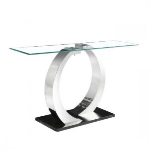 Payne Glass Console Table In Clear With Black Steel Base