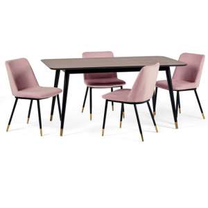 Farica Rectangular Dining Table With 4 Daiva Dusky Pink Chairs