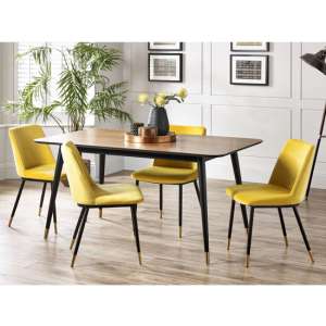 Farica Rectangular Dining Table With 4 Daiva Mustard Chairs