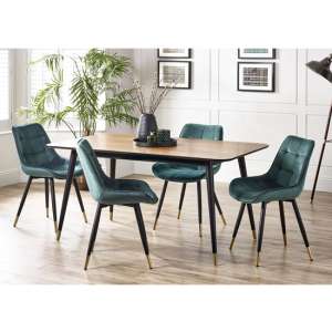 Farica Rectangular Dining Table With 4 Hadas Green Chairs