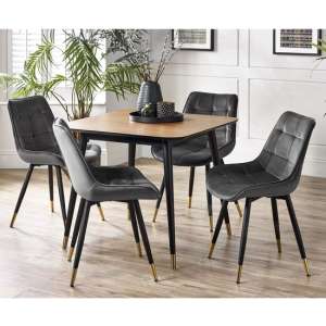 Farica Square Dining Table With 4 Hadas Grey Chairs