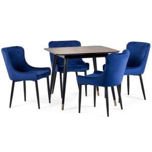 Farica Square Dining Table With 4 Lakia Blue Chairs