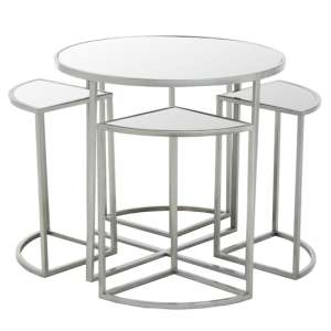 Farota Set Of 5 Mirrored Top Side Tables With Silver Frame