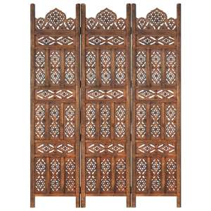 Fauci Mango Wood 3 Panels 120cm x 165cm Room Divider In Brown
