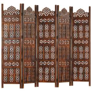 Fauci Mango Wood 5 Panels 200cm x 165cm Room Divider In Brown