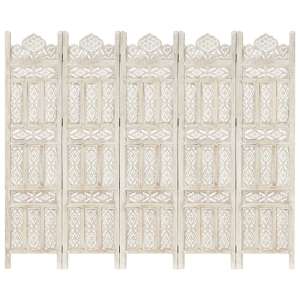 Fauci Mango Wood 5 Panels 200cm x 165cm Room Divider In White