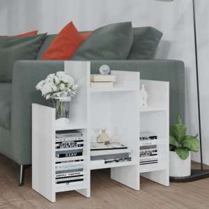 Faxon High Gloss Side Table In With 6 Shelves In White