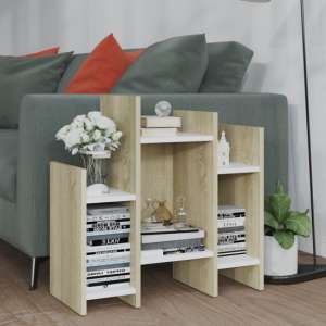 Faxon Wooden Side Table In With 6 Shelves In White Sonoma Oak