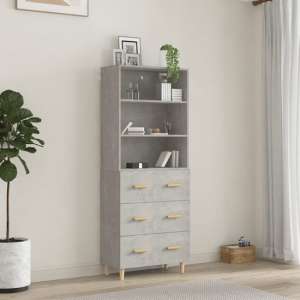 Fedra Highboard With 2 Shelves 3 Drawers In Concrete Effect