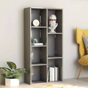 Feivel High Gloss Bookcase With 7 Shelves In Grey