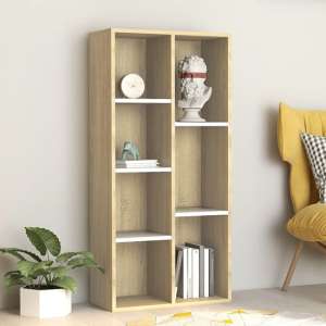 Feivel Wooden Bookcase With 7 Shelves In White And Sonoma Oak