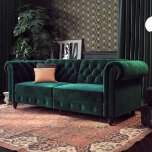 Fritton Chesterfield Velvet Upholstered Sofa Bed In Green