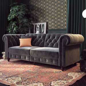 Fritton Chesterfield Velvet Upholstered Sofa Bed In Grey