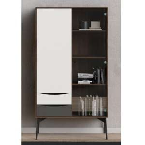 Felton 2 Doors And 2 Drawers Display Cabinet In Grey And Walnut
