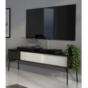 Felton 2 Sliding Doors And 1 Drawer TV Stand In Grey And Walnut