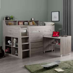 Fenton Midsleeper Children Bed In Grey Oak With Storage And Desk