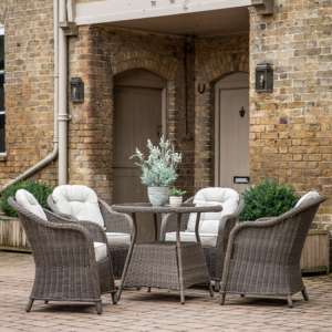 Ferax Oval Outdoor 4 Seater Dining Set In Natural Weave Rattan