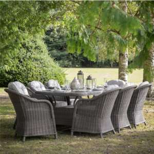 Ferax Oval Outdoor 8 Seater Dining Set In Grey Weave Rattan