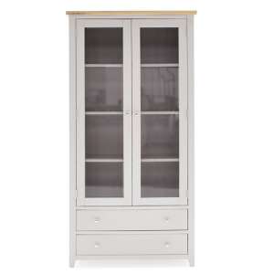 Ferndale 2 Doors 2 Drawers Display Cabinet In Grey With Oak Top