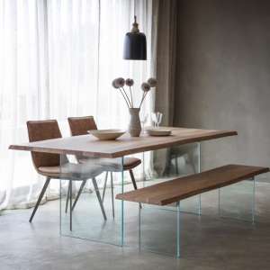 Ferndale Wooden Dining Table In Oak With Glass Base