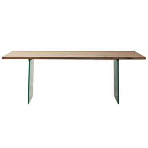 Ferno Large Wooden Dining Table With Glass Legs In Natural