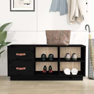 Ferrol Pinewood Shoe Storage Bench With 2 Drawers In Black