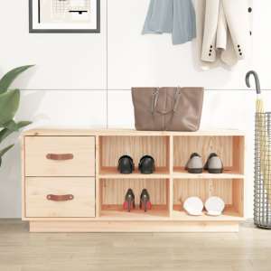 Ferrol Pinewood Shoe Storage Bench With 2 Drawers In Natural