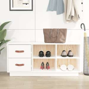 Ferrol Pinewood Shoe Storage Bench With 2 Drawers In White