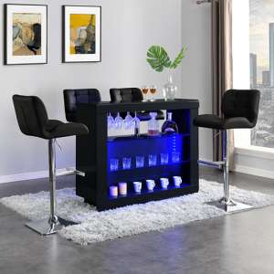 Fiesta Black High Gloss Bar Table With 4 Candid Black Stools