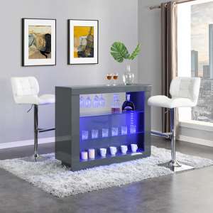 Fiesta Grey High Gloss Bar Table With 2 Candid White Stools