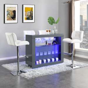 Fiesta Grey High Gloss Bar Table With 4 Candid White Stools