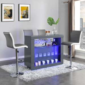 Fiesta Grey High Gloss Bar Table With 4 Ritz Grey White Stools
