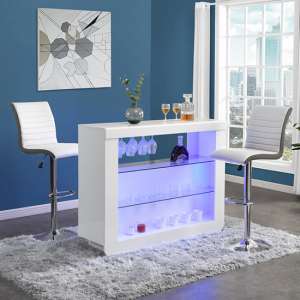 Fiesta White High Gloss Bar Table With 2 Ritz White Grey Stools