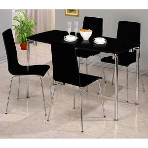 Filia Rectangular Dining Set In Black High Gloss With 4 Chairs